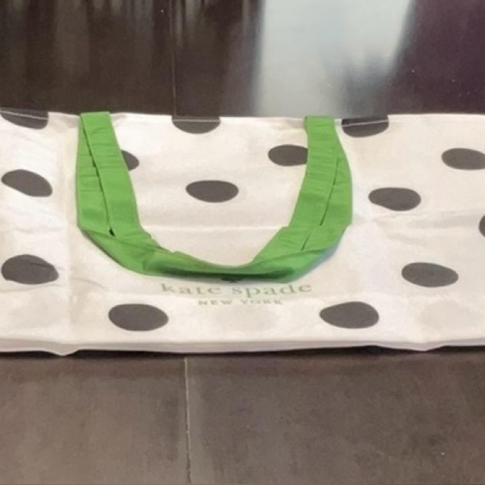 Kate Spade White and Black Polka Dot Travel Bag with Green Handles